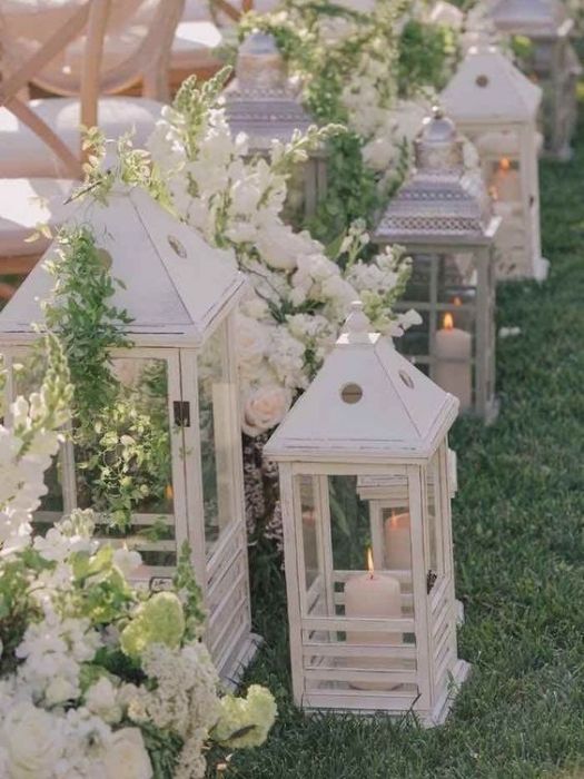 Backyard Wedding Decor Aisle With Hurricane Lanterns