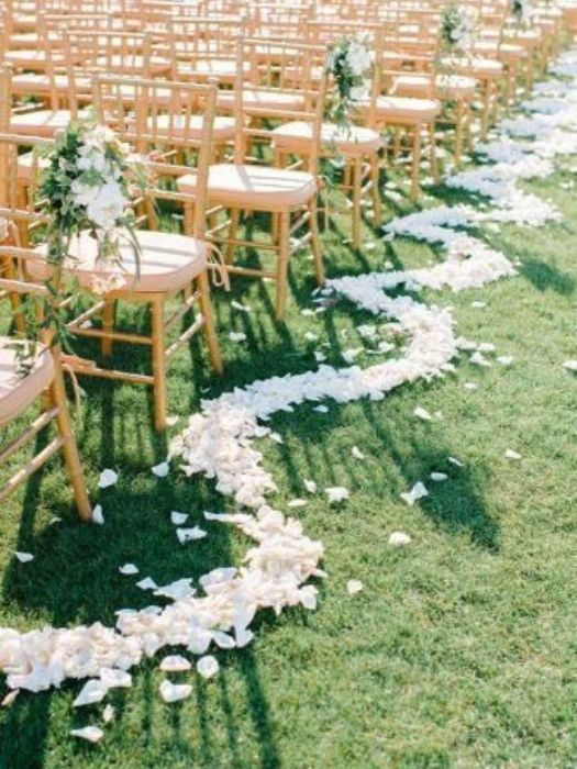 diy backyard wedding ideas with floral petals aisle