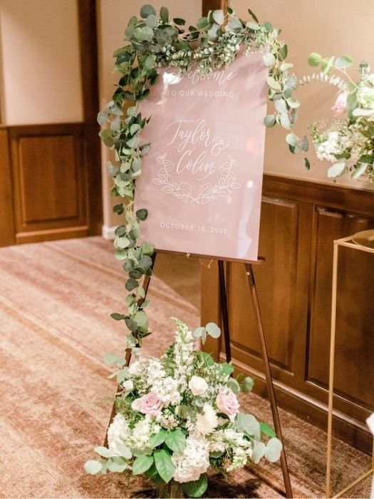 Eucalyptus Rose Gold Wedding Theme Sign