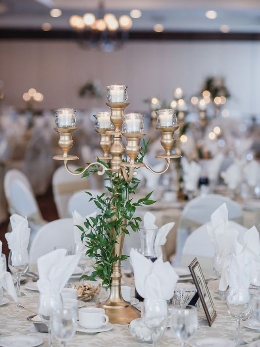 Rustic Wedding candle centerpiece With Gold Candelabras