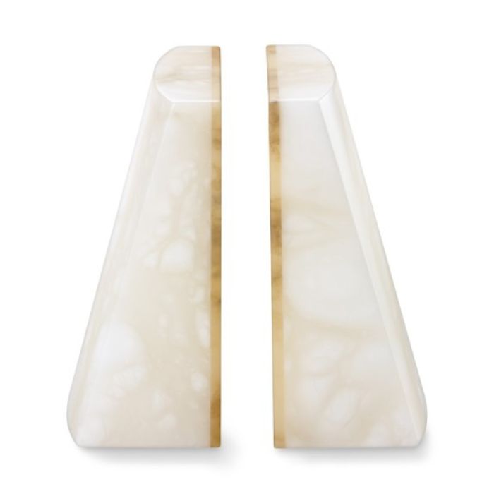 White Alabaster Slanted Bookends For 37 Year Anniversary Gifts