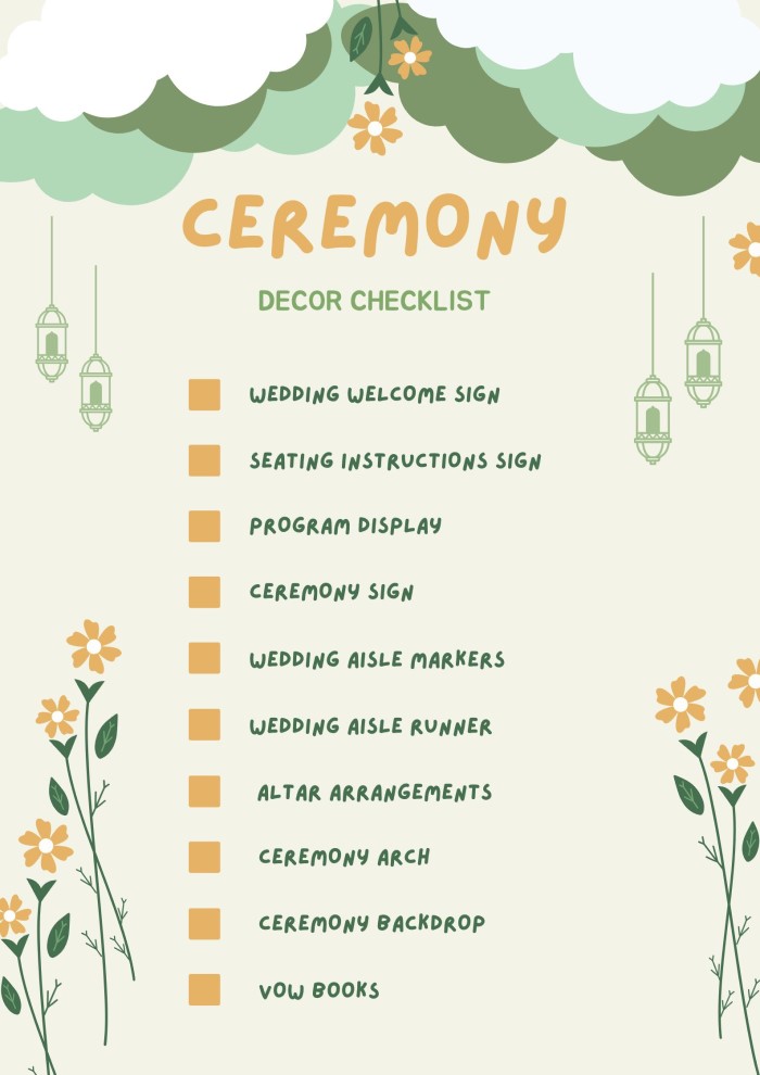 Wedding Ceremony Decor Checklist