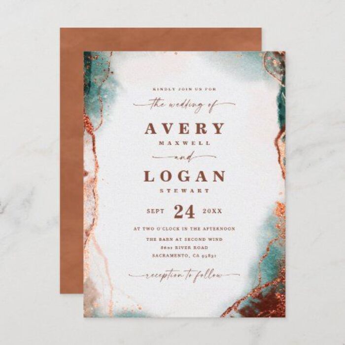 Elegant fall wedding invitations with marble patterns