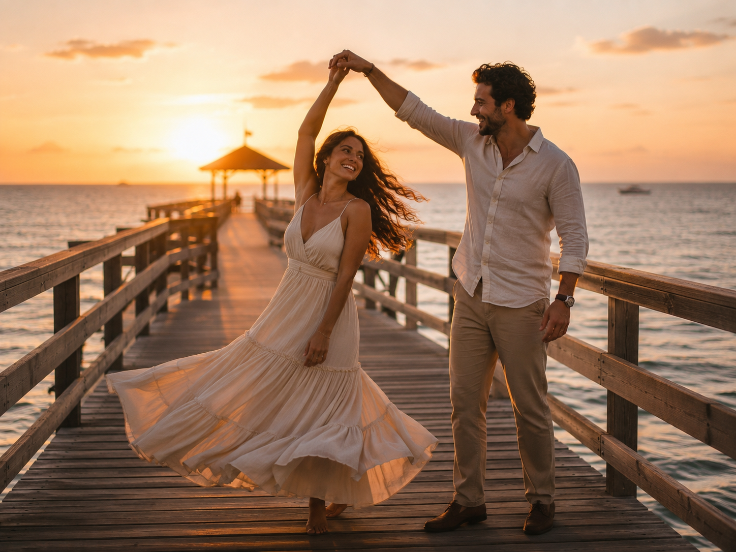 Anniversary Photo Shoot Ideas for Every Love Story 9 a man and woman dancing on a dock