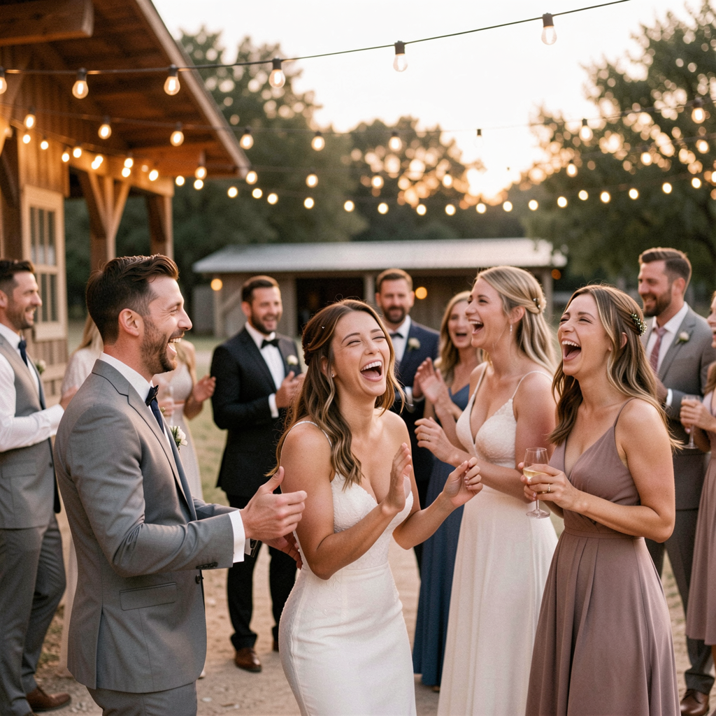Wedding Photography Trends 2026: 15 Styles Couples Are Loving 22 Guests laughing and dancing under twinkling string lights at a Texas ranch wedding