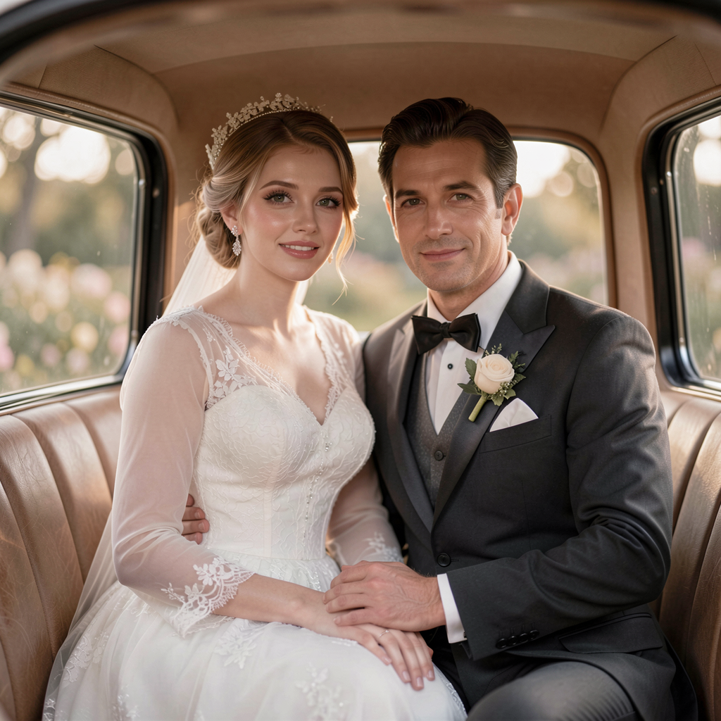 Wedding Photography Trends 2026: 15 Styles Couples Are Loving 30 Glamorous couple posing in a vintage car, dressed in classic Hollywood attire