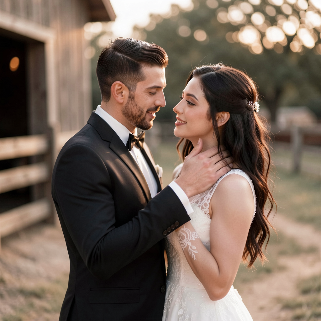 Anniversary Re-Creation Photos: Adorable Ways Couples Are Recreating Their Wedding Pictures 11 Professional photographer capturing candid moments of a couple during their anniversary photo shoot in a Texas ranch setting