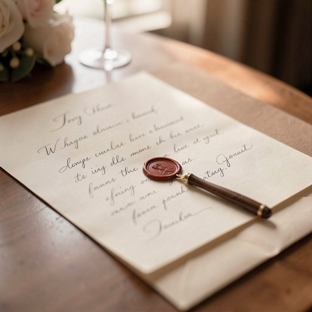 Handwritten letter on elegant stationery, sealed with a wax stamp